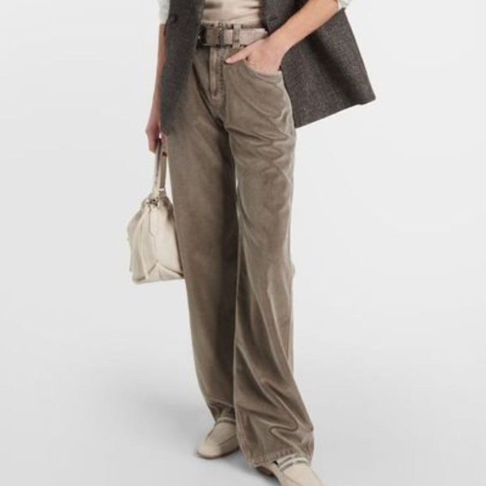 BRUNELLO CUCINELLI | NEW Velvet High Rise Loose Leg Sage Pants Women’s 12